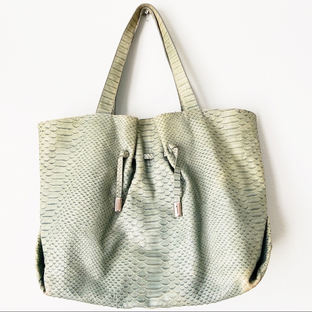 Furla Teal Croc Embossed Leather Shoulder Bag